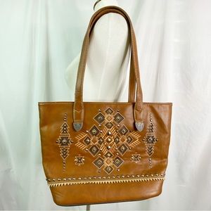Vintage Light Brown Southwestern Stud Detail Shoulder Bag Faux Leather